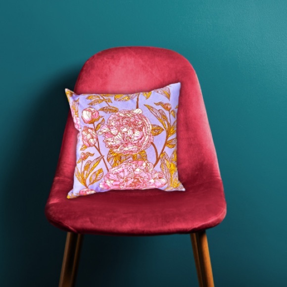 NEW Cloth Cotton Purple & Pink Pillow Cover Large Floral Decor - Picture 2 of 4